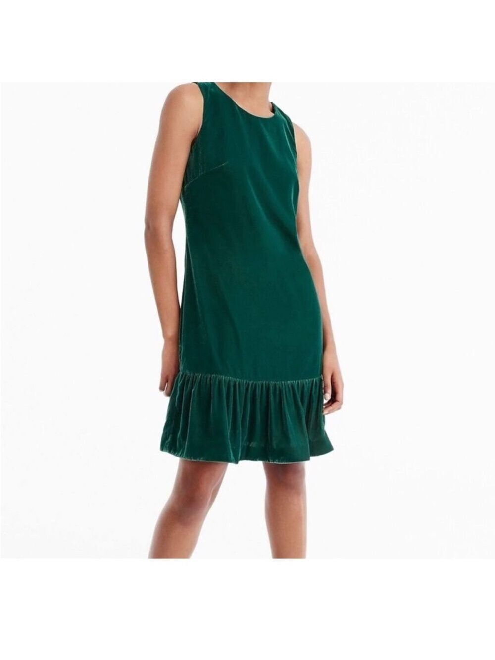 J Crew emerald green velvet shift dress with ruffle size 6 - Picture 2 of 12